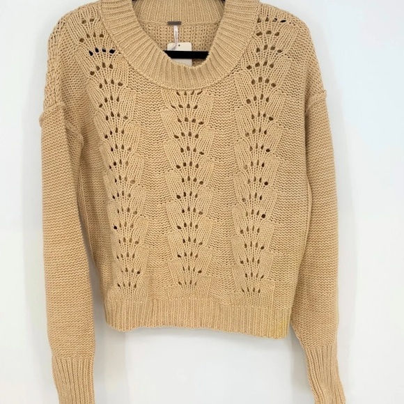 Free People Bell Song Crewneck Long Sleeve Beige Pullover Sweater, Size XL - Picture 2 of 11